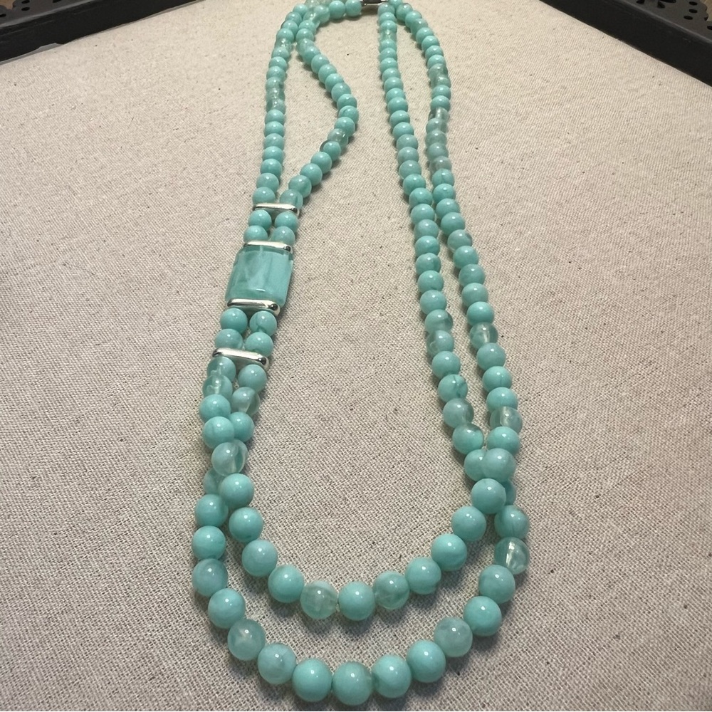 Vintage Mint Marbled Bead Statement Necklace From… - image 1